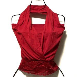 Womens Vintage 6 Degrees Red Halter Tube Top with Lace @ Bottom Size Small